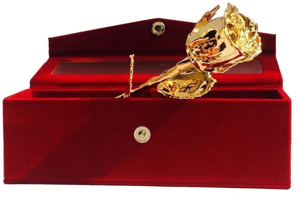 Golden Metal Gold Plated Rose With Gift Box