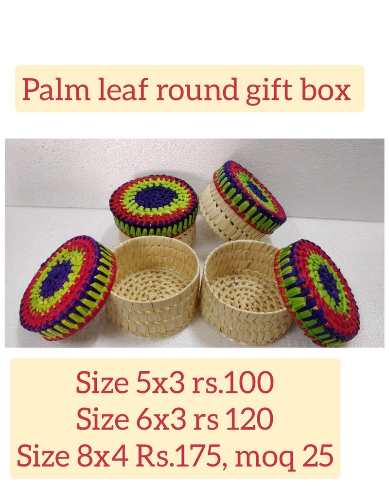 Multicolor Palm Leaf Round Gift Box, Box Capacity: 250 Gms