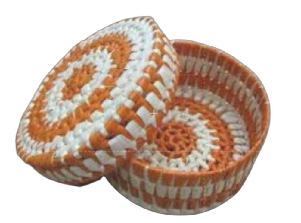 Orange, White Fibre Natural Round Palm Leaf Box, For Storage, Box Capacity: 1500gms