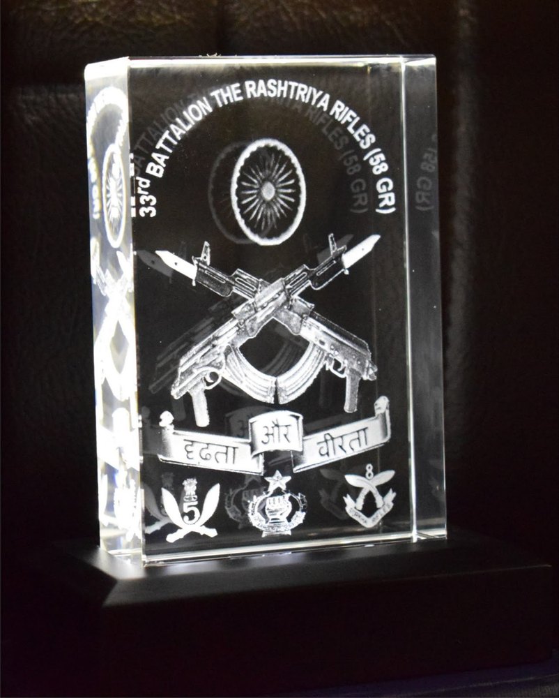 Army Award, 3D Crystal, 3D Engraving, Momento, Trophies, Medal For Gallantry