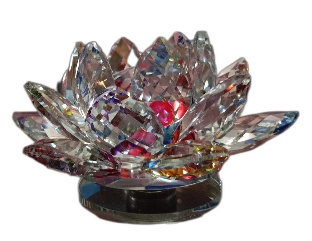 Multicolor Crystal Lotus Flower, For Vastu Usage, 4 Inch (h)