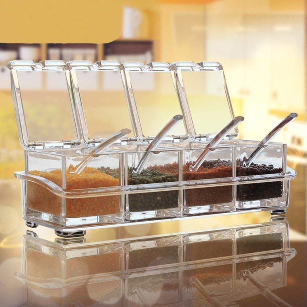 Hridaan Transperent Crystal Spice Box Acrylic Masala Box For Kitchen