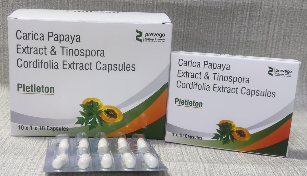 Carica papaya ectrat& tinospora cordifolia extract capsule, Packaging Type: Box, Packaging Size: 10X1X10