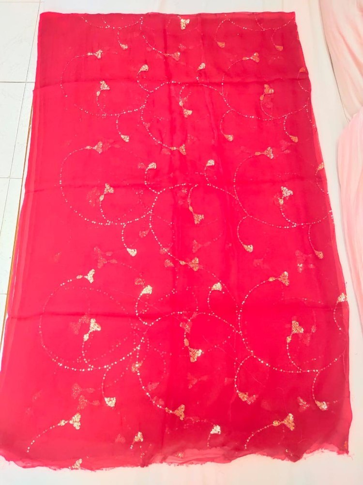 Georgette Embellished Japan Tora, Red, Embroidery