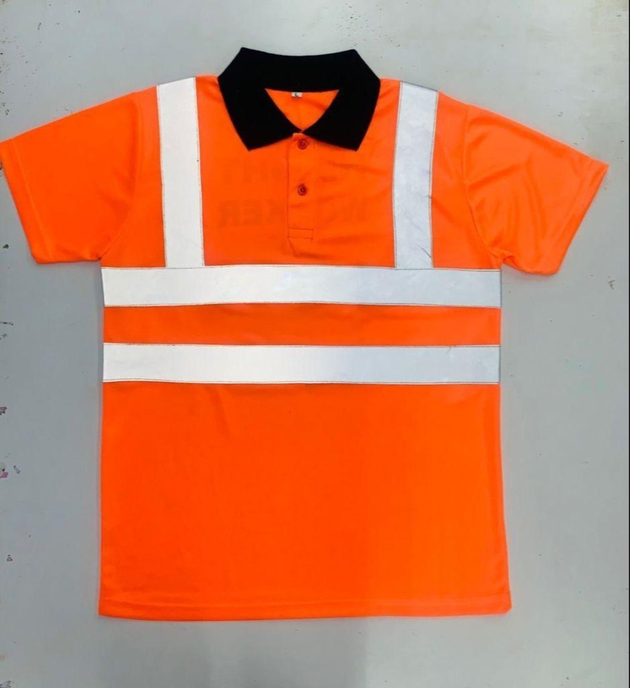 Polyester Half Sleeve Men Reflective Worker Polo T Shirt, Size: Large