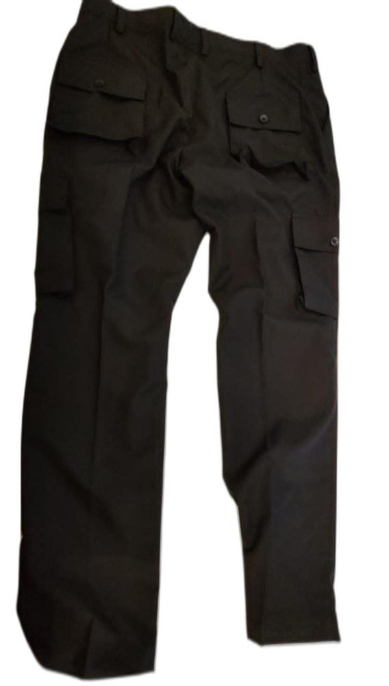 Plain Black Cotton Work Wear Pant, Regular Fit