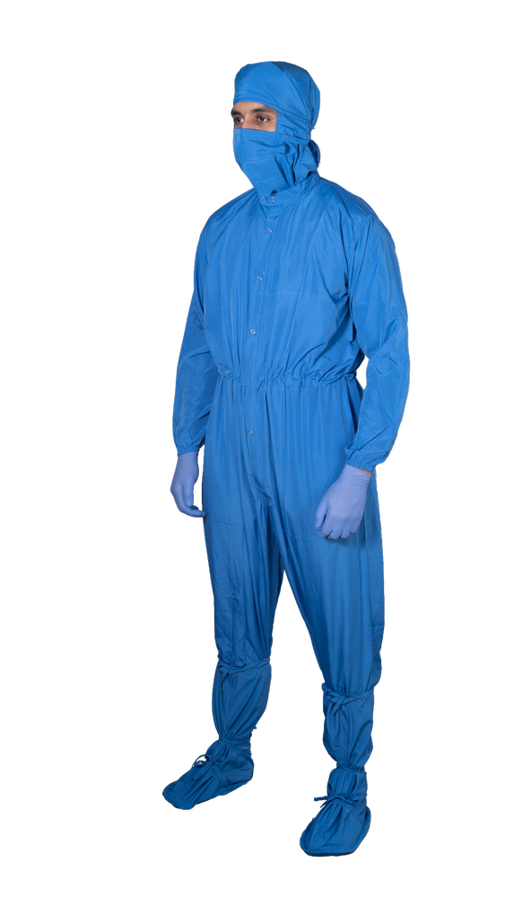 Cotton Blue Safety Suits (Dangri+Hood+Booty) - Lint Free, For Sterile Area