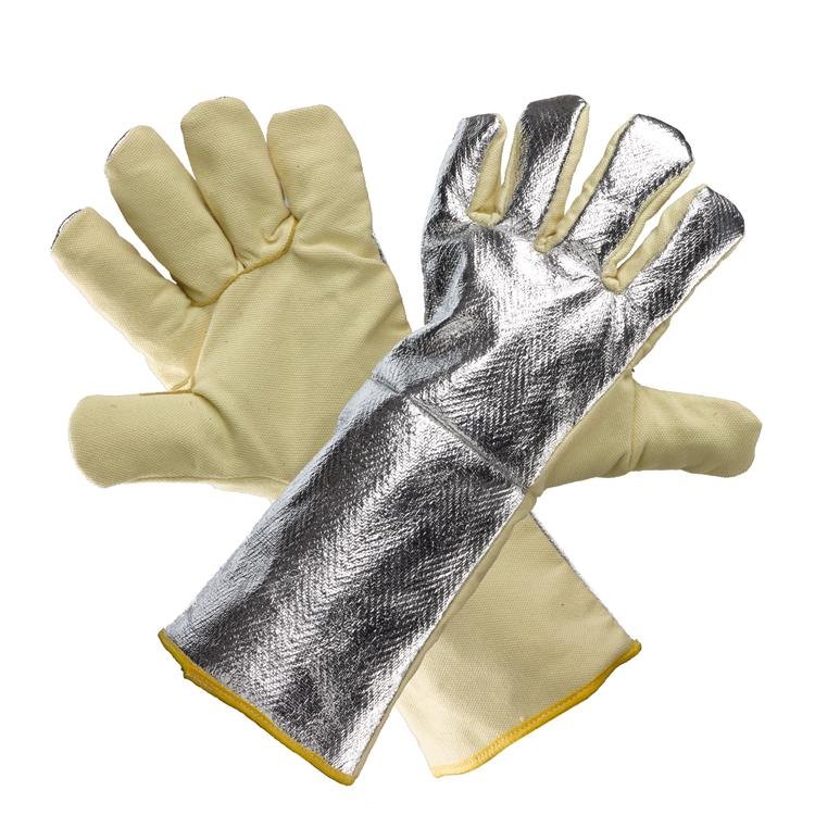 Silver & Yellow Heat Resistant Aluminized Aramid Gloves, Size: Free Size img