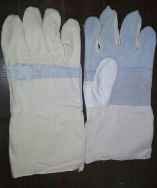 White Canvas Leather Gloves img