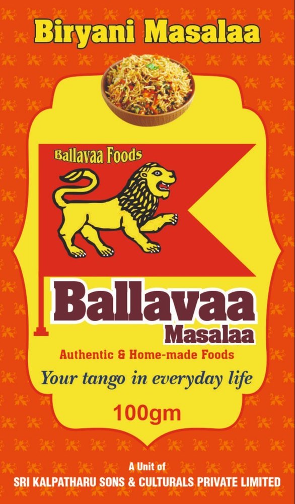 Ballavaa Foods Biryani Masala Powder, Packaging Size: 100 g, Packaging Type: Box