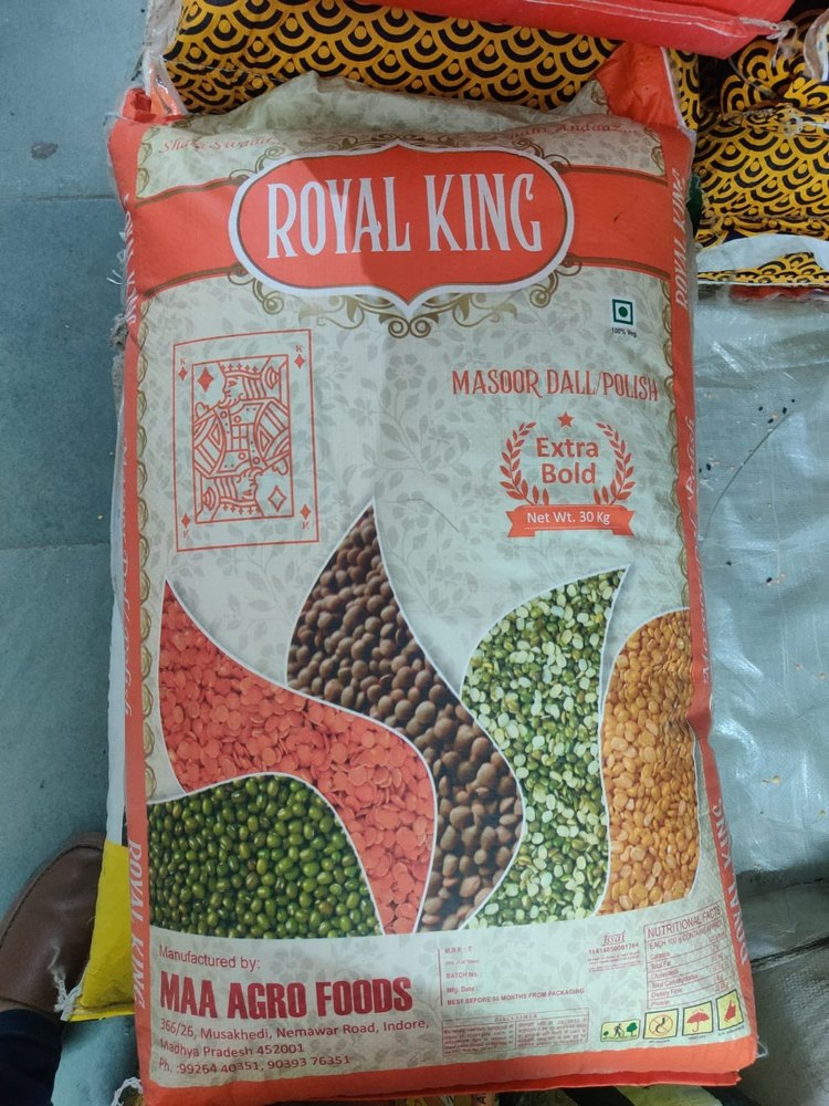 Red Royal King Extra Bold Masoor Dal, High in Protein, Packaging Size: 50 Kg