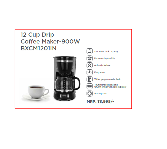 12 Cup Drip Coffee Maker-900W BXCM1201IN BLACK + DECKER img