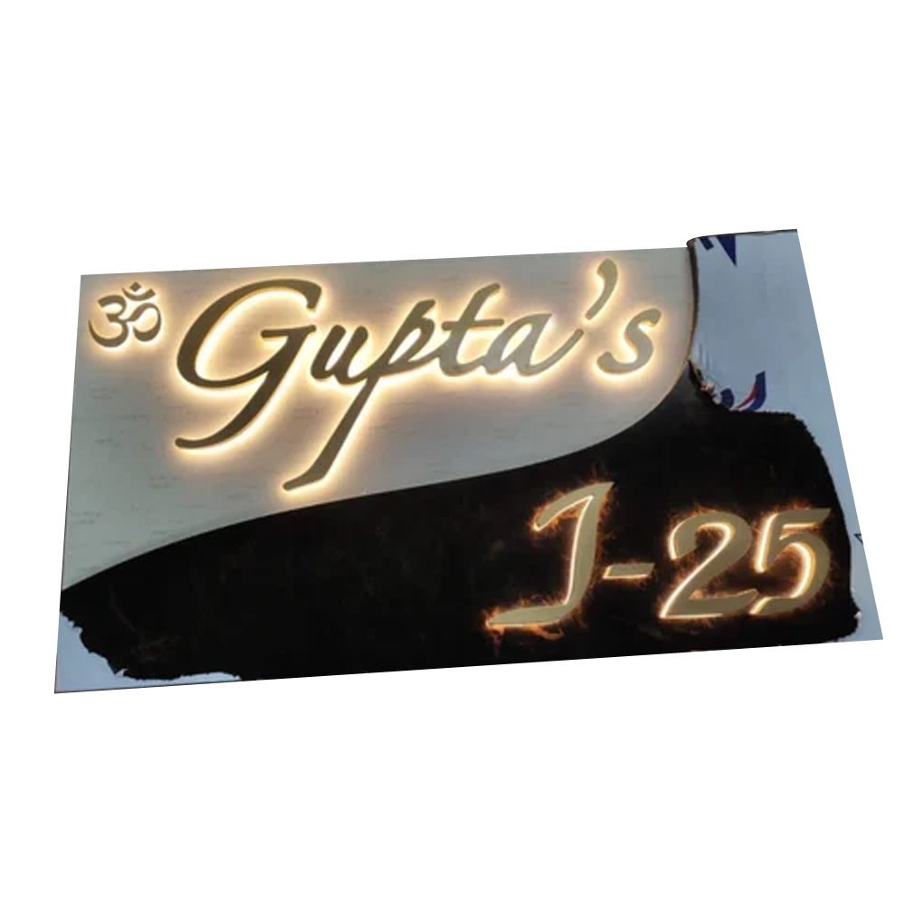 Golden White Silver Black Stainless Steel LED House Name Plate, Wall Mounted, Grade: 304