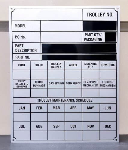 Aluminum Trolley Name Plate, For Trolleys, Packaging Type: Box