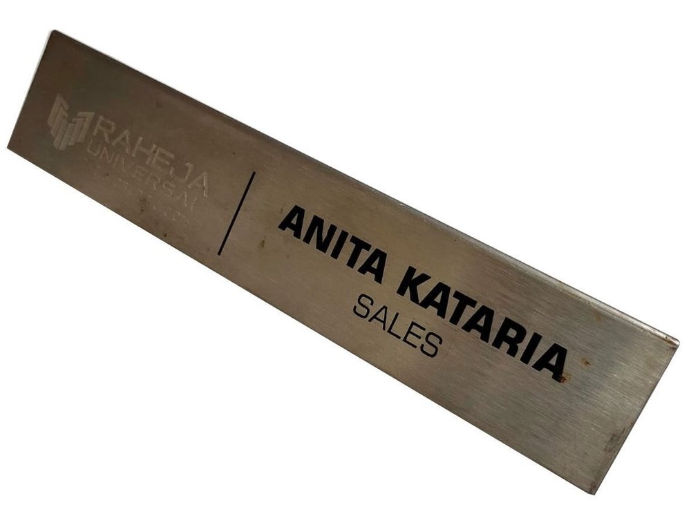 Silver And Black Stainless Steel Desk Name Plate, For Office, Size/Dimension: 6x3inch