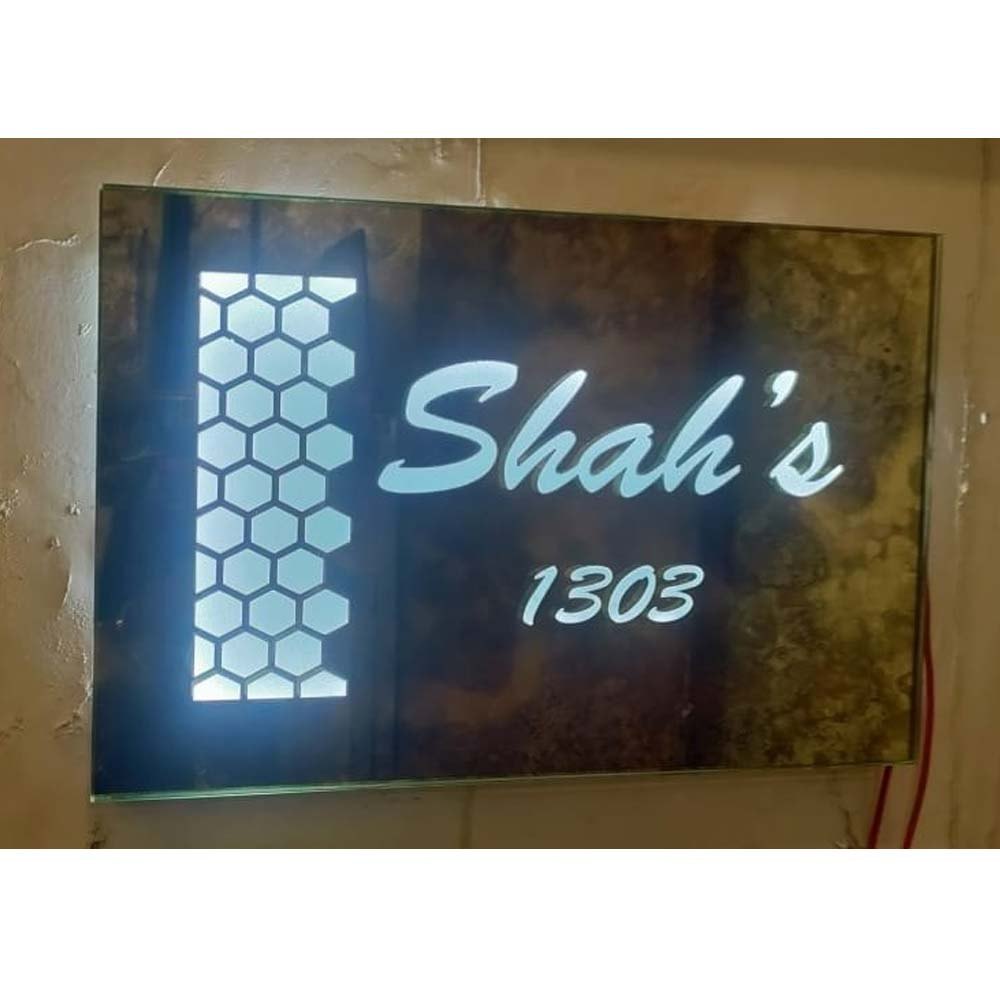 Glass Name Plate, For Home, 7mm