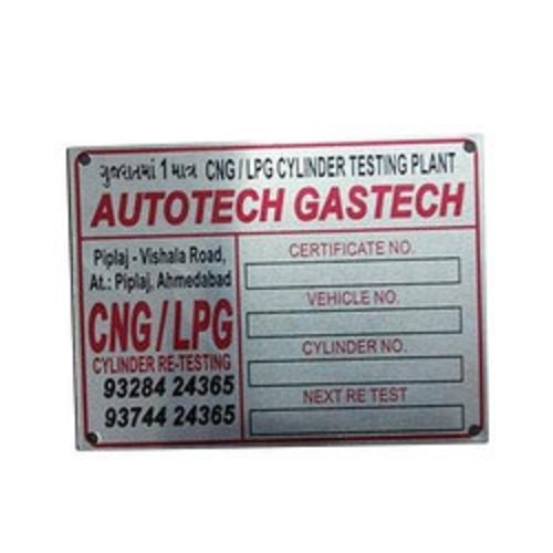 Silver CNG Compliance Plate, For Industrial, .5mm