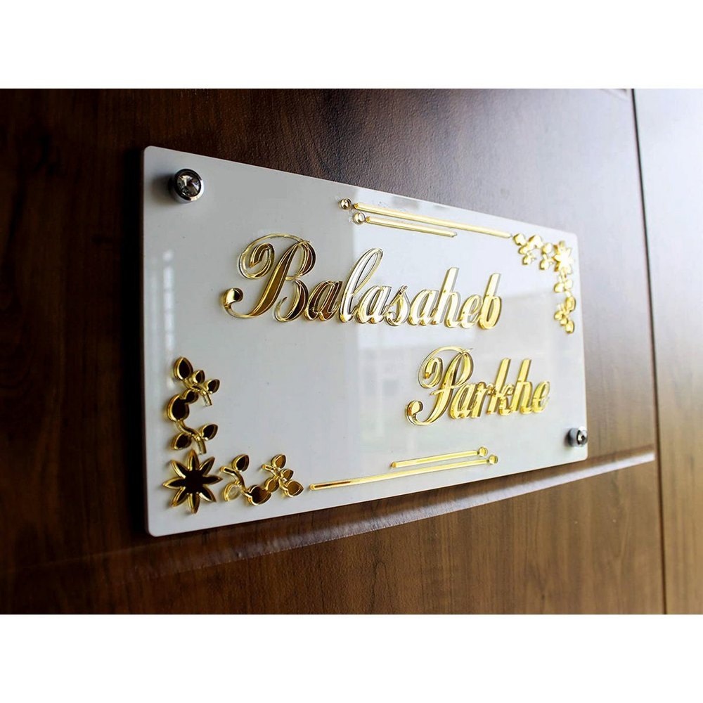 White (Base) Acrylic Name Plate, For Residential and Commercial