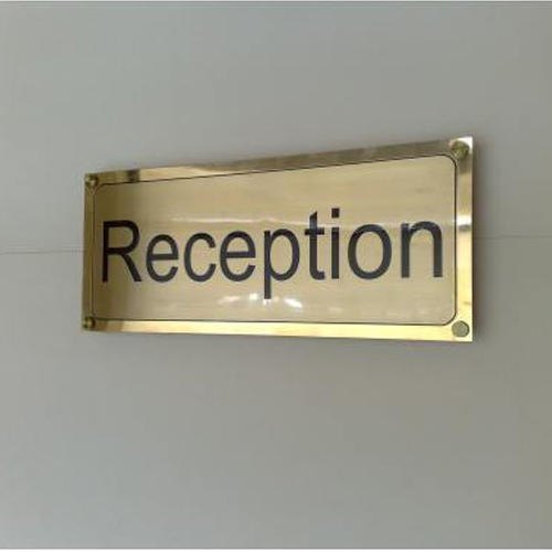 Rectangular Polished Brass Reception Name Plate, For Office, 10 Mm