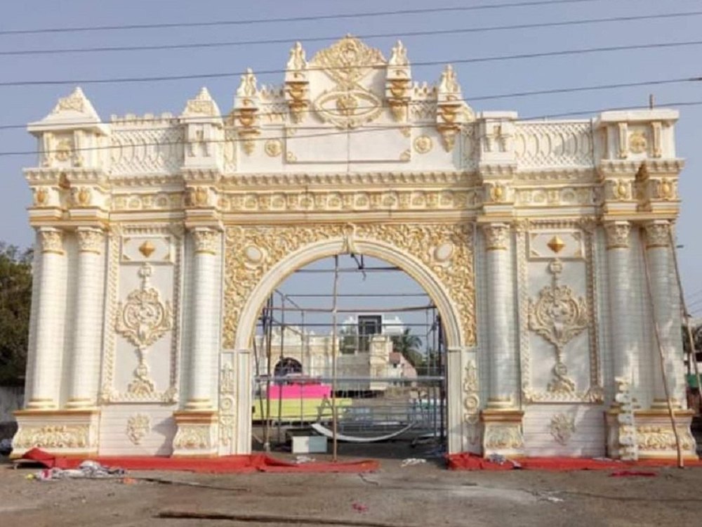 Golden and White Wedding Fiber Entrance Gate