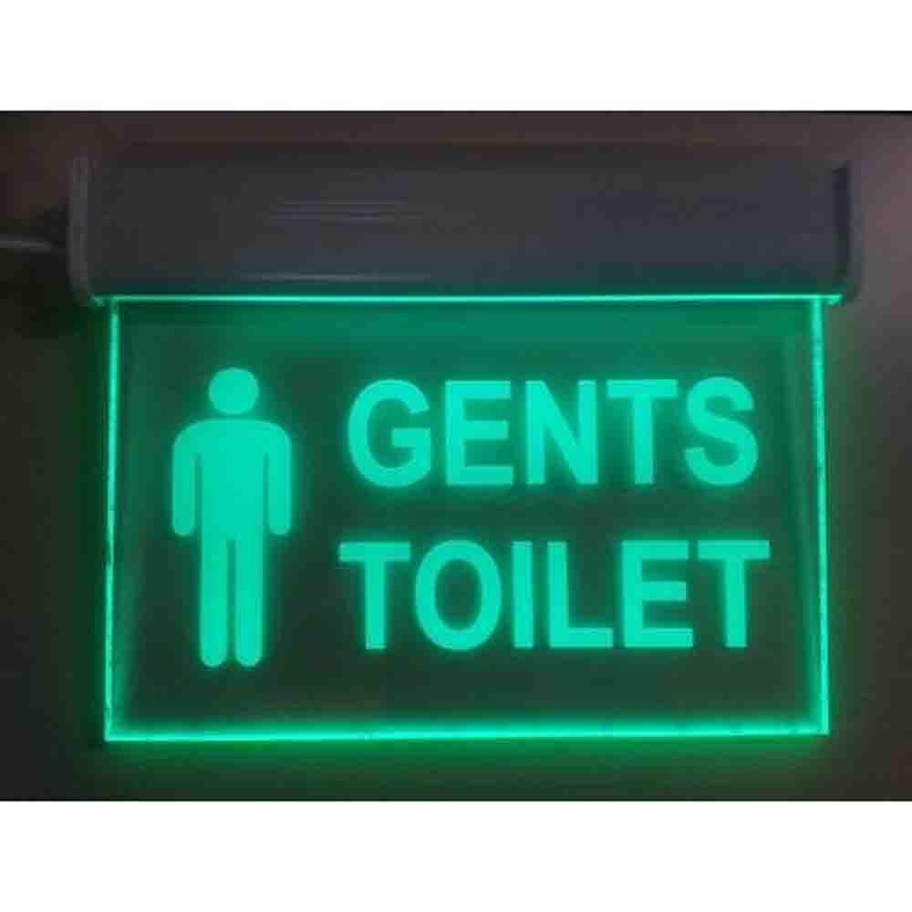 Green Acrylic LED Gents Toilet Signage, For Indoor lighting, Shape: Rectangle