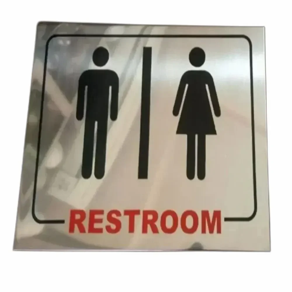 2D Silver Stainless Steel Toilet Sign Board, Shape: Rectangular