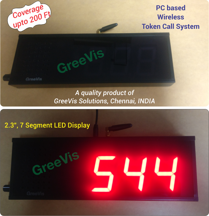 Red Wall Mouting GreeVis Wireless Token Display System (2.3 LED Display with Key Pad )