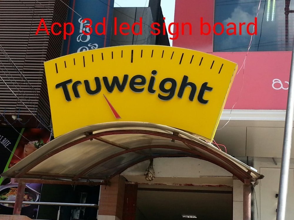 Yellow and Black Acrylic ACP 3D LED Sign Board, For Promotional, Shape: Rectangular