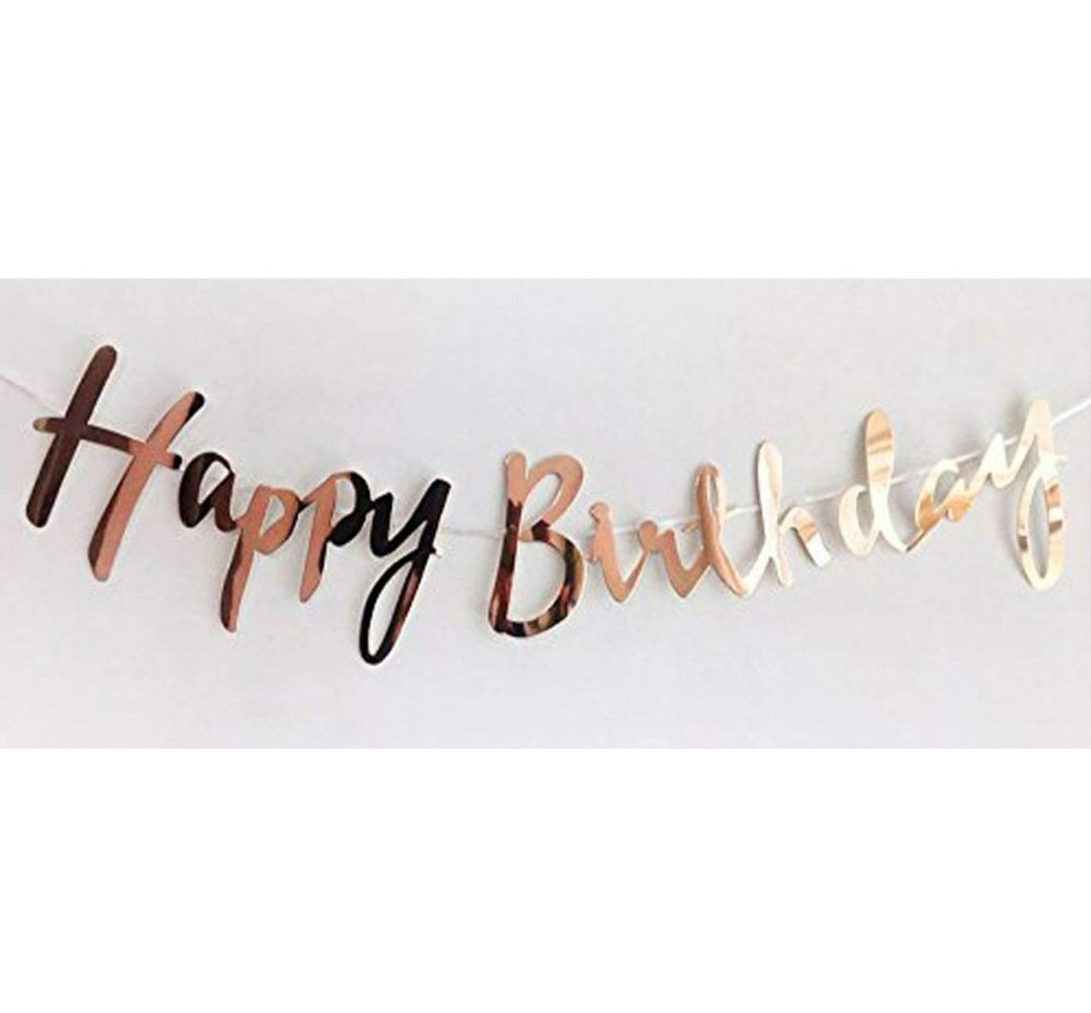 Alphabet Plastic Paper Happy Birthday Cursive Rose Gold Banner