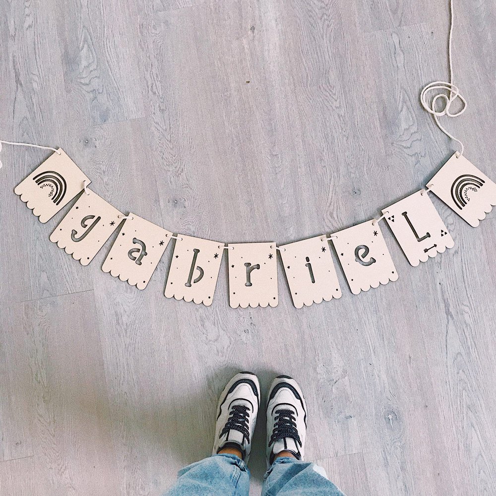 American-Elm Birch Ply Alphabet (A-Z) and Rainbow, Hat Shape Wooden Banner