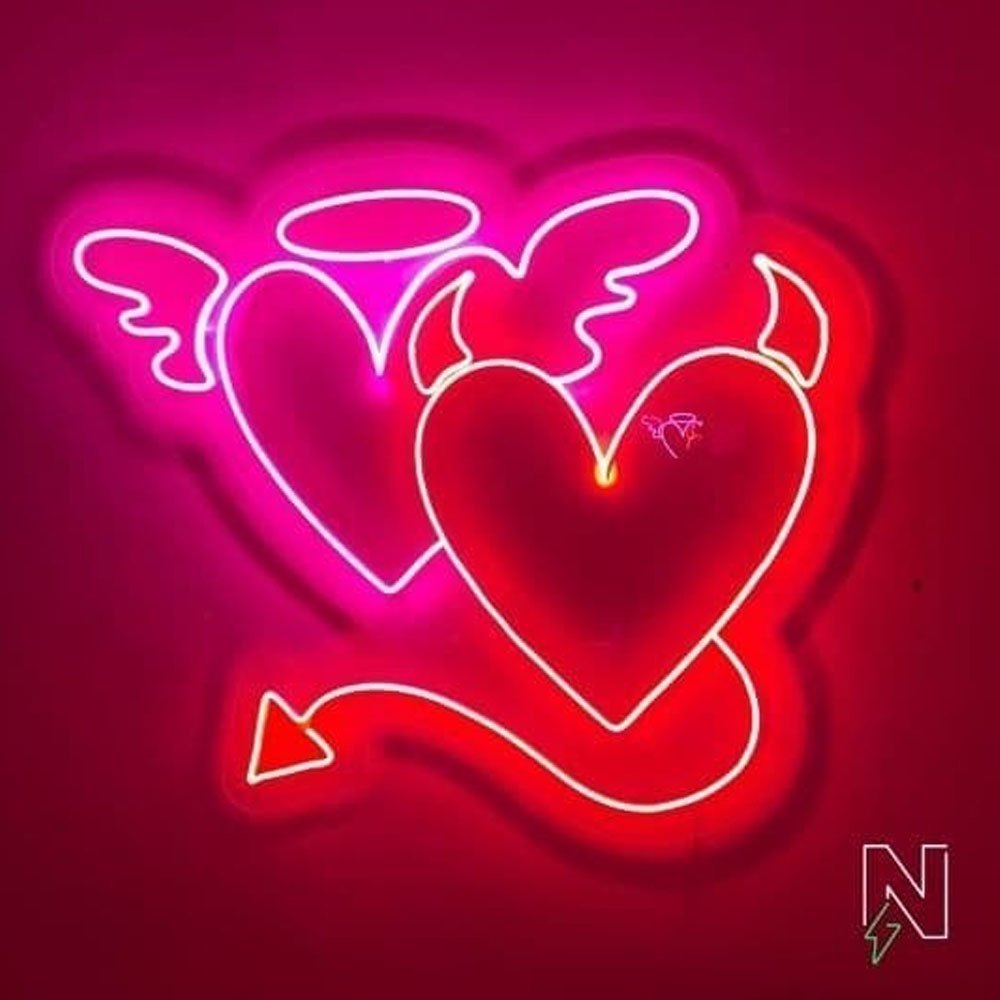 Dark Pink Acrylic Angel And Devil LED Neon Sign, For Home Decor, 48 V