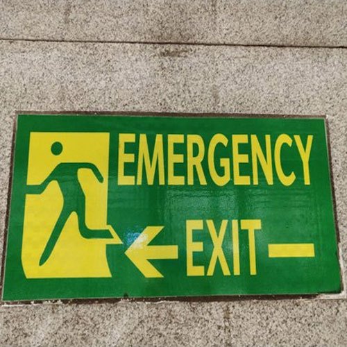 Rectangle Green And Yellow Emergency Exit Sign Board, For Hospital, Mall