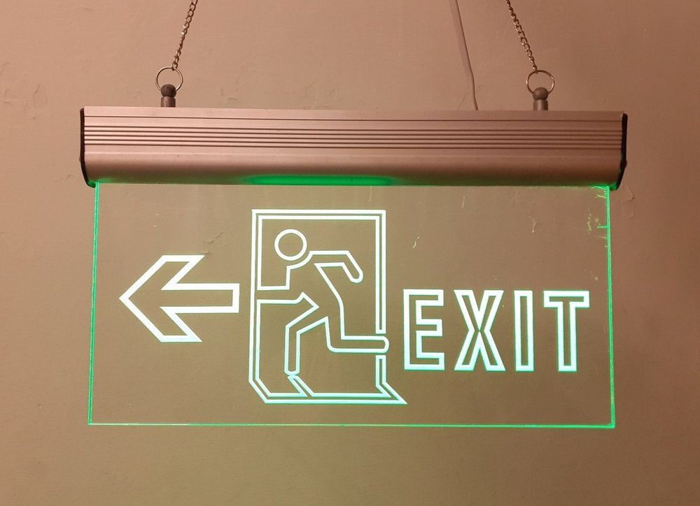 GREEN & RED Led Exit Sign Board, Shape: Rectangle, Dimensions: 300 X 165 MM