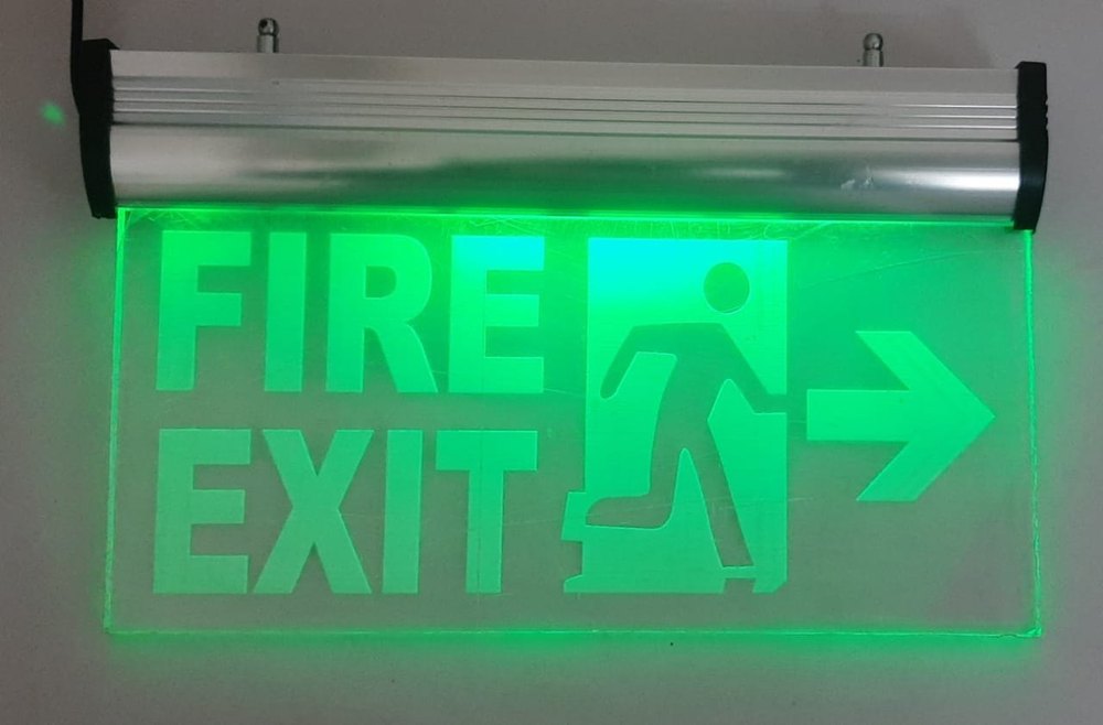 Graphics Green Led Fire Exit Sign Board, Shape: Rectangle, Dimensions: 12inch X 6inch