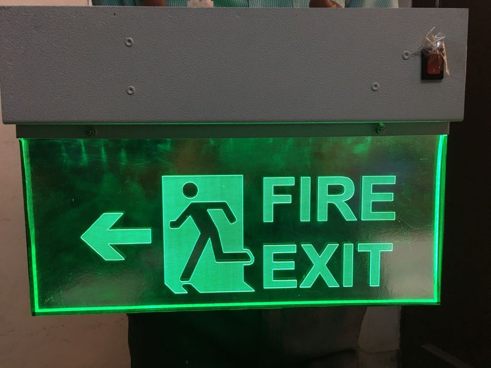 Rectangular Acrylic Laser Type Fire Exit Sign (Double Sided), For Industrial