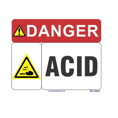 Rectangular Yellow, Red and Blacl Acid Safety Signage, Dimension: 5 X 10