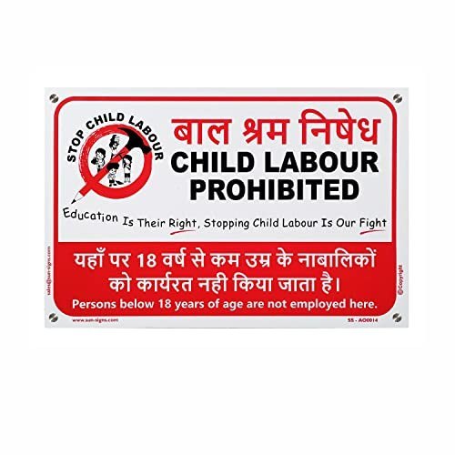 Rectangular White And Red Child Labour Prohibited Sign Board, Dimension: 12 X 17 Inch