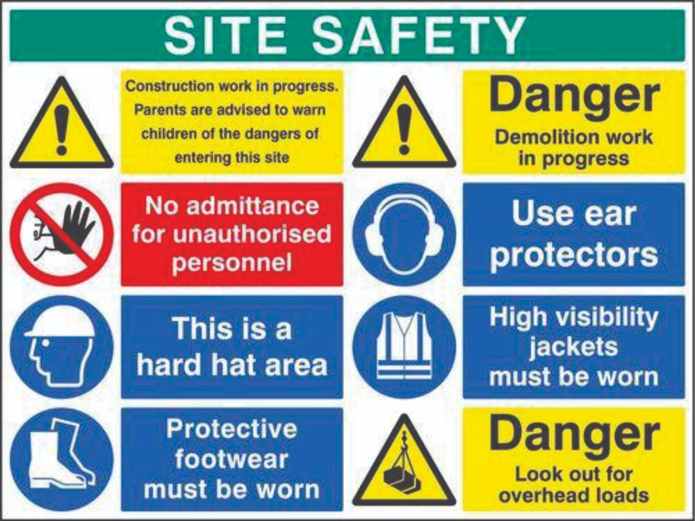 Rectangular Multicolor Site Safety Sign Board, Dimension: 200x250 mm