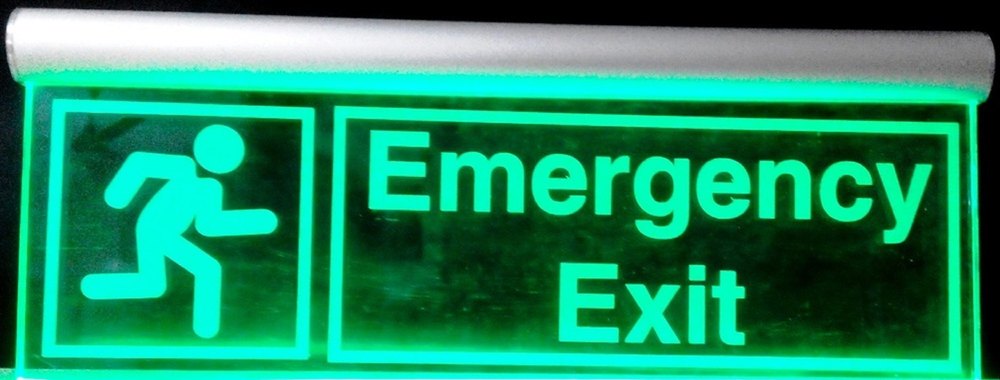 Laser engraved acrylic Rectangular Edge Lit Emergency Exit Sign Board, Input Voltage: 220 V Ac