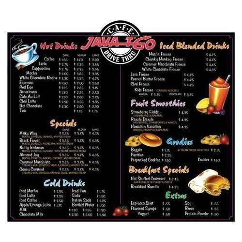 Foam Menu Signs