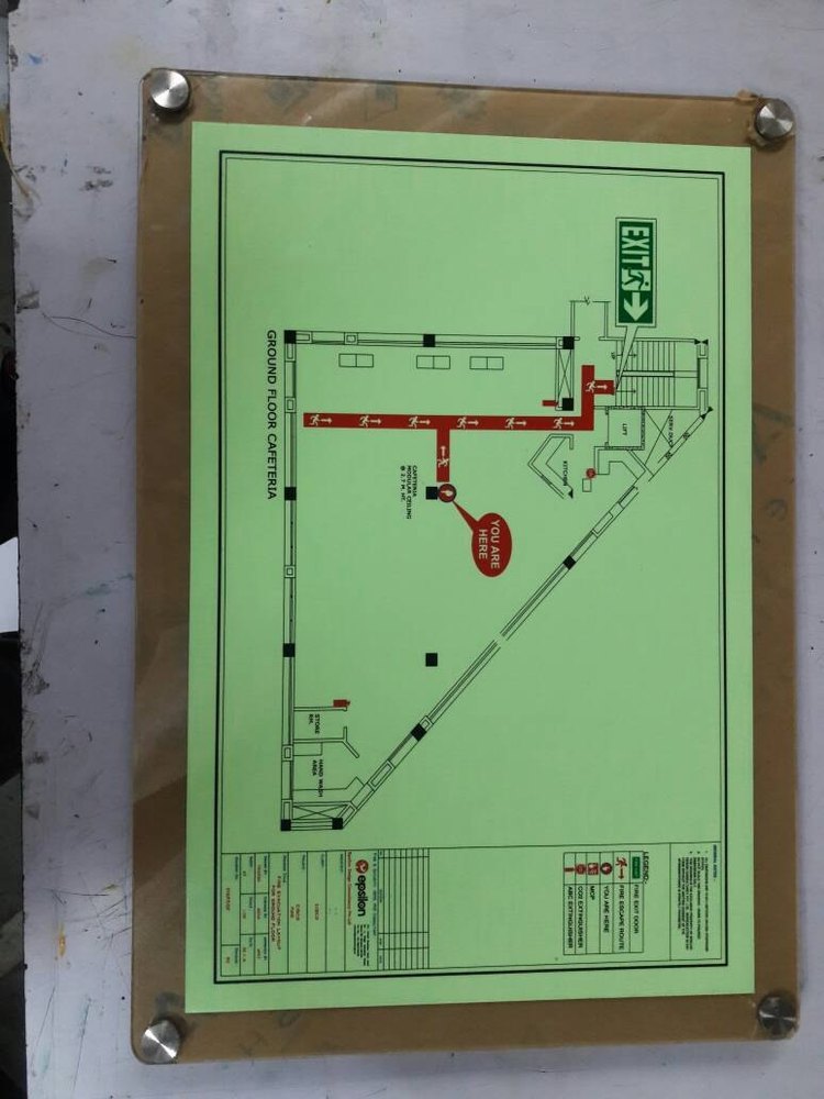 Wall Mounted Acrylic Emergency Evacuation Plan, For Industrial, Thickness: 3 Mm