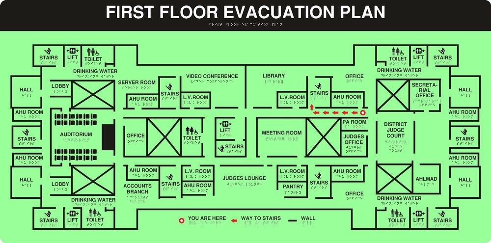 Green Acrylic Evacuation Plan, For Office