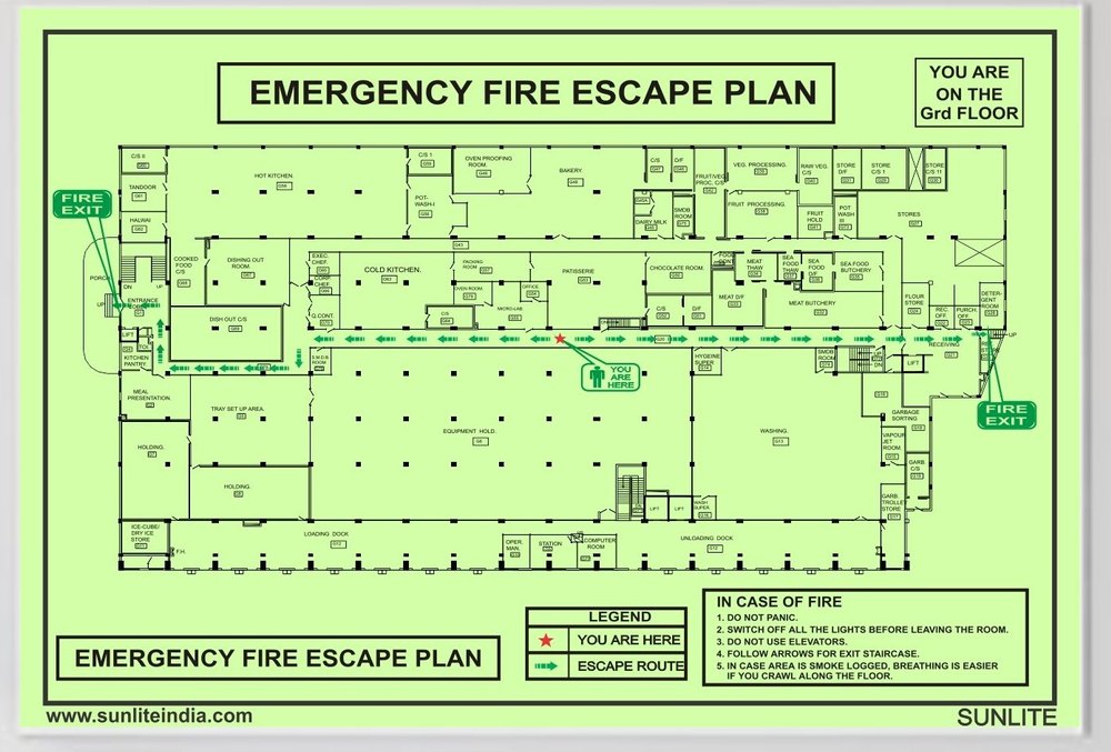 Rigid Sheet Greenish Evacuation Route Plan, For Office, Thickness: 1 mm