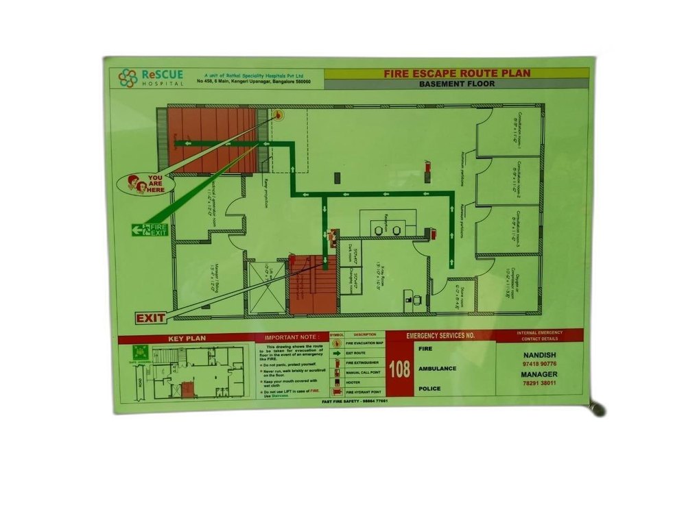 Fire Escape Route Plan Glow A2 Size Complete