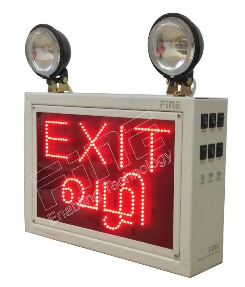 Red &green emergency light with language exit sign, 350mm(L)x250+130mm(H)x88W