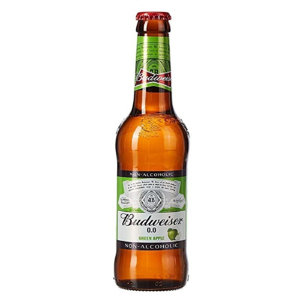 330ml Budweiser Green Apple Non Alcoholic Beer Bottle