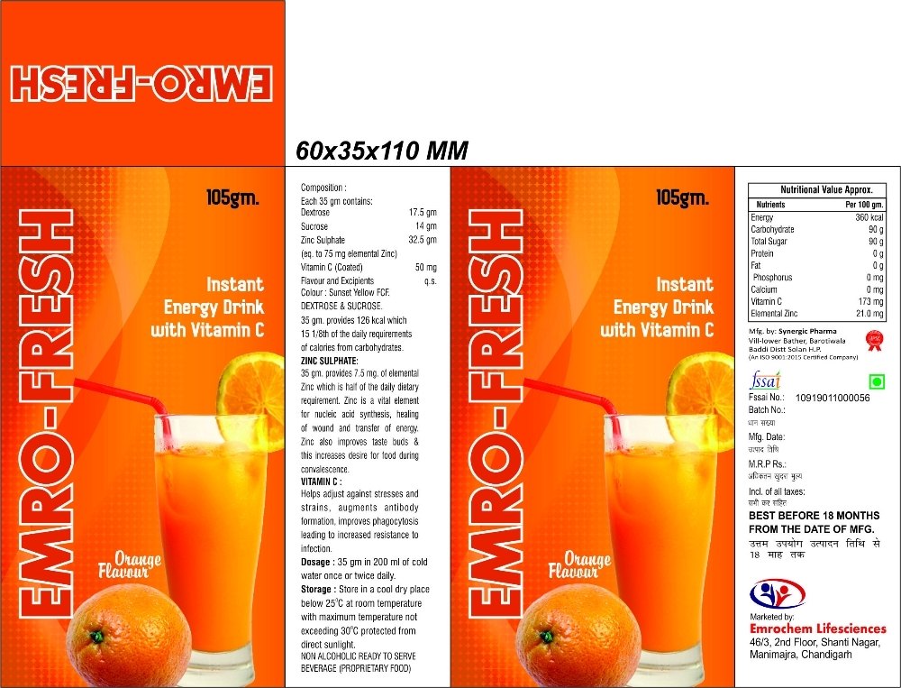 Orange Energy Drink, Packaging Size: 105 Gm