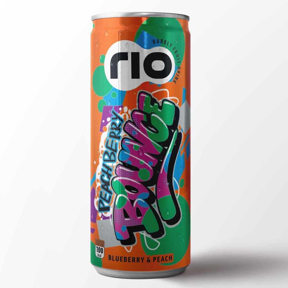 Yellow Juice Rio Blueberry Peach Bubbly Fruit Drink, Packaging Size: 250 ml, Packaging Type: Can