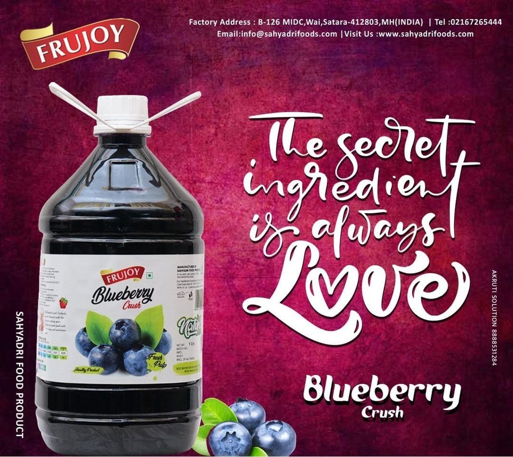 Blue Berry Crush (Frujoy), Packaging Size: 5KG, Packaging Type: Bottel