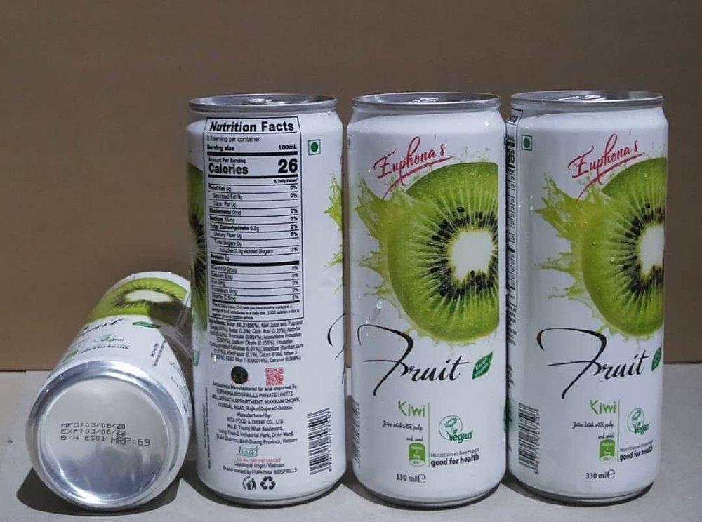 ALUMINIUM TIN GREEN KIWI FRUIT JUICE (EUPHONAS), Packaging Size: 330 ml